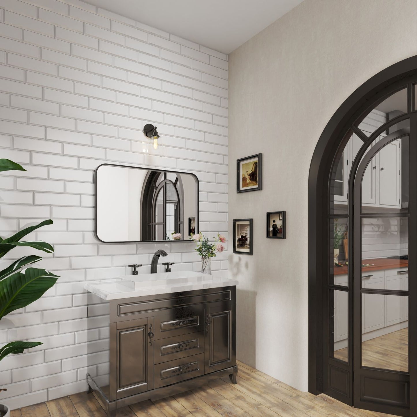 Waterpar® 36 in. W x 24 in. H Rectangular Aluminum Framed Wall Bathroom Vanity Mirror