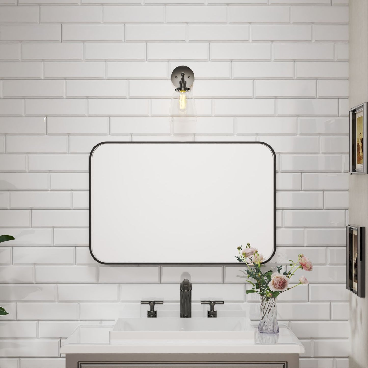 Waterpar® 36 in. W x 24 in. H Rectangular Aluminum Framed Wall Bathroom Vanity Mirror