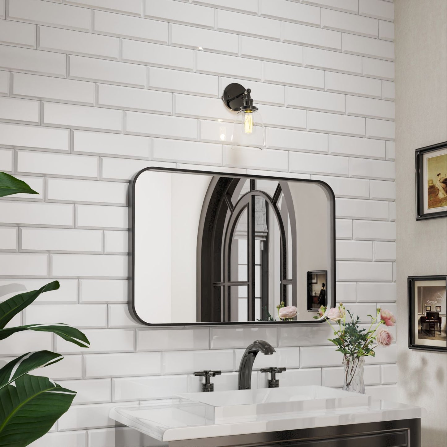 Waterpar® 36 in. W x 24 in. H Rectangular Aluminum Framed Wall Bathroom Vanity Mirror