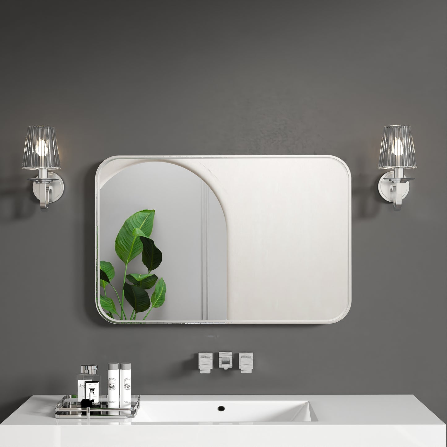 Waterpar® 36 in. W x 24 in. H Rectangular Aluminum Framed Wall Bathroom Vanity Mirror