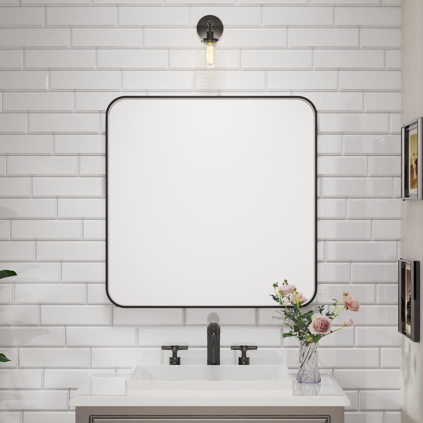 Waterpar® 36 in. W x 36 in. H Rectangular Aluminum Framed Wall Bathroom Vanity Mirror in Black