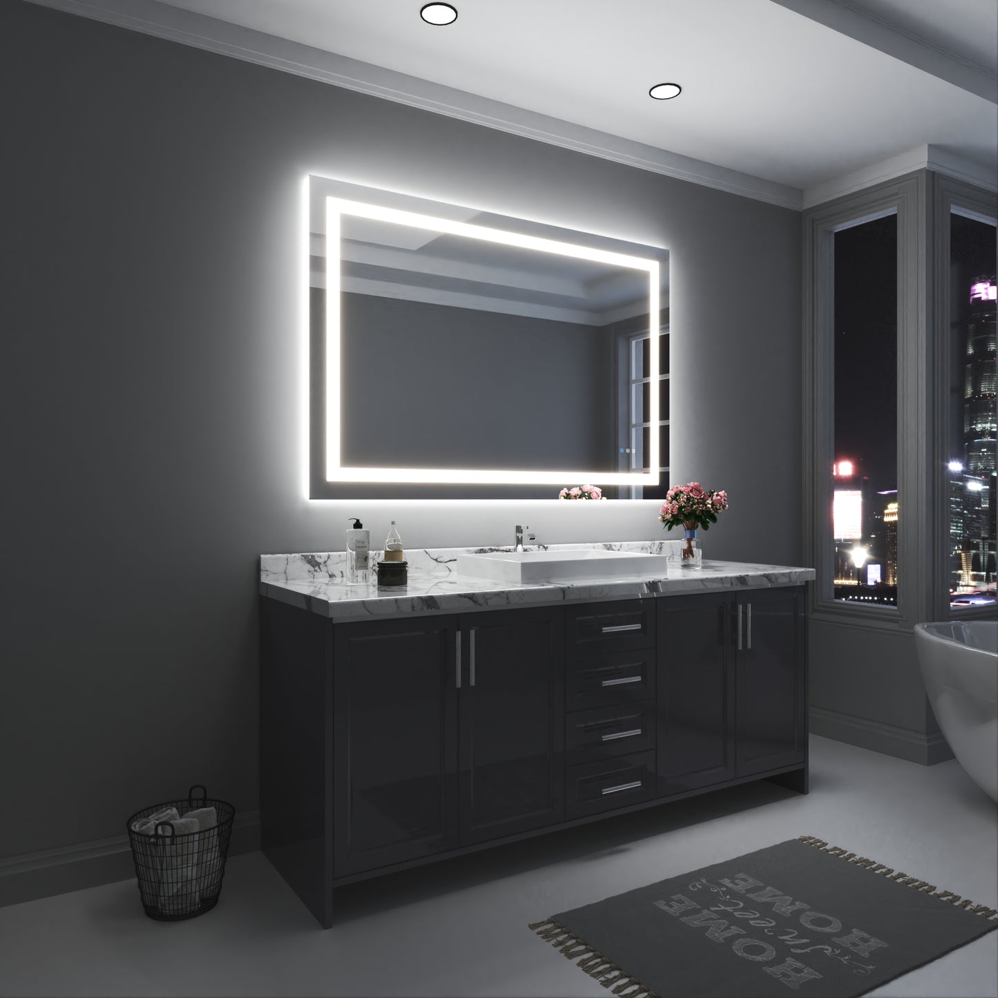 Waterpar® 60 in. W x 40 in. H Rectangular Frameless Wall Bathroom Vanity Mirror with Backlit and Front Light