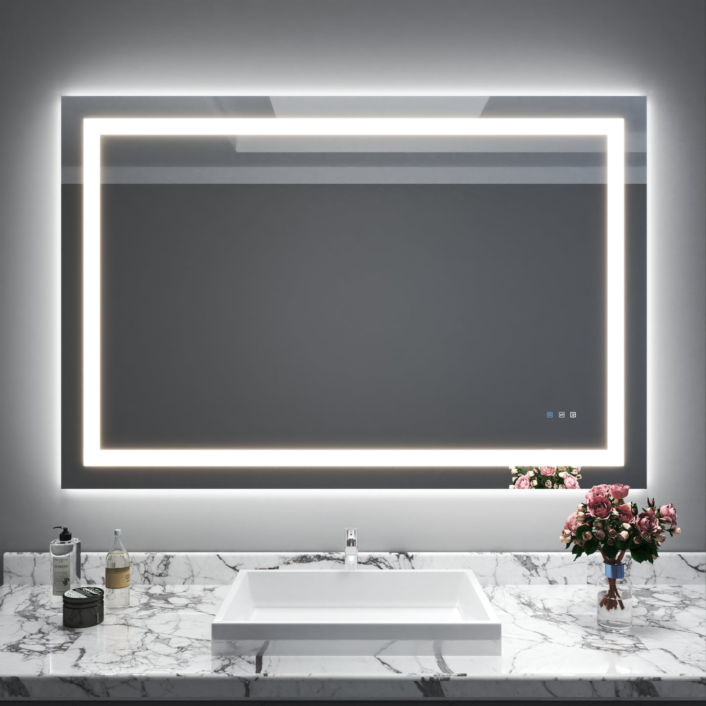 Waterpar® 60 in. W x 40 in. H Rectangular Frameless Wall Bathroom Vanity Mirror with Backlit and Front Light