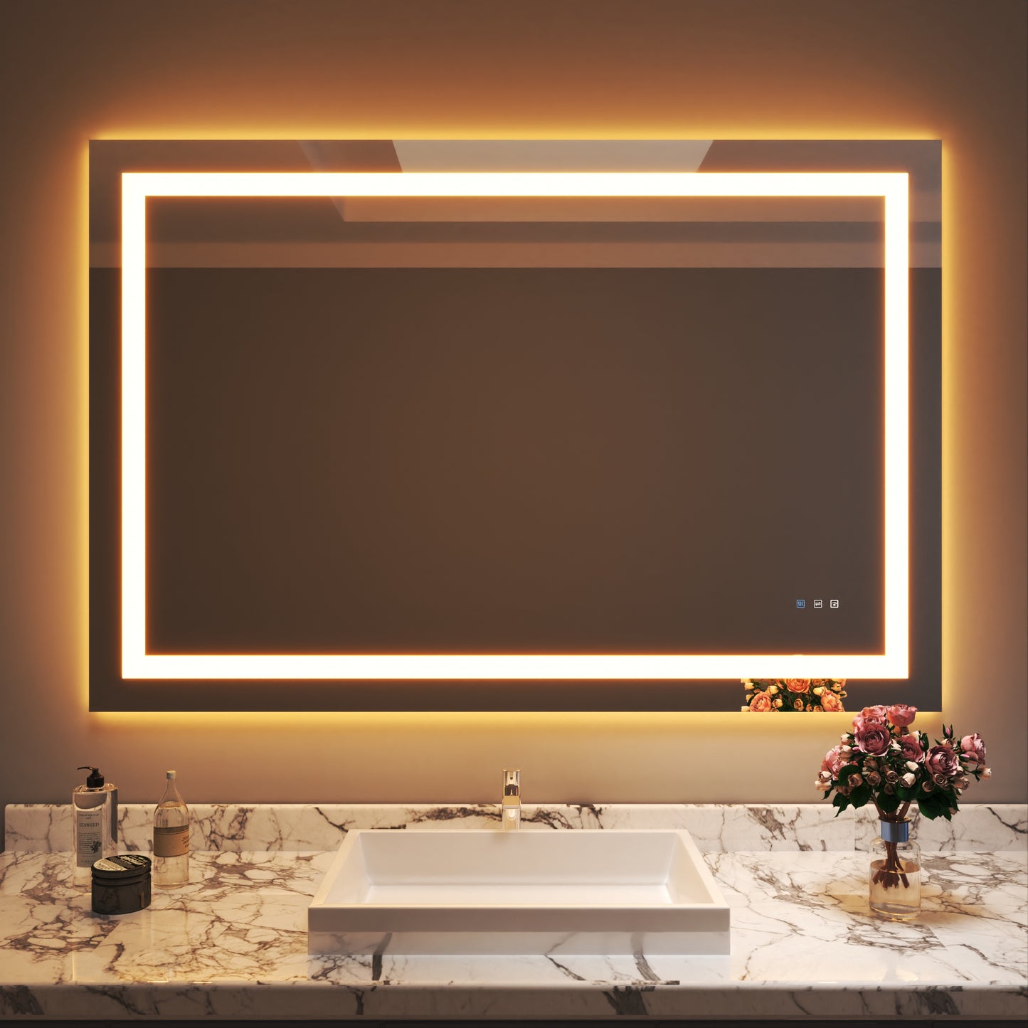 Waterpar® 60 in. W x 40 in. H Rectangular Frameless Wall Bathroom Vanity Mirror with Backlit and Front Light