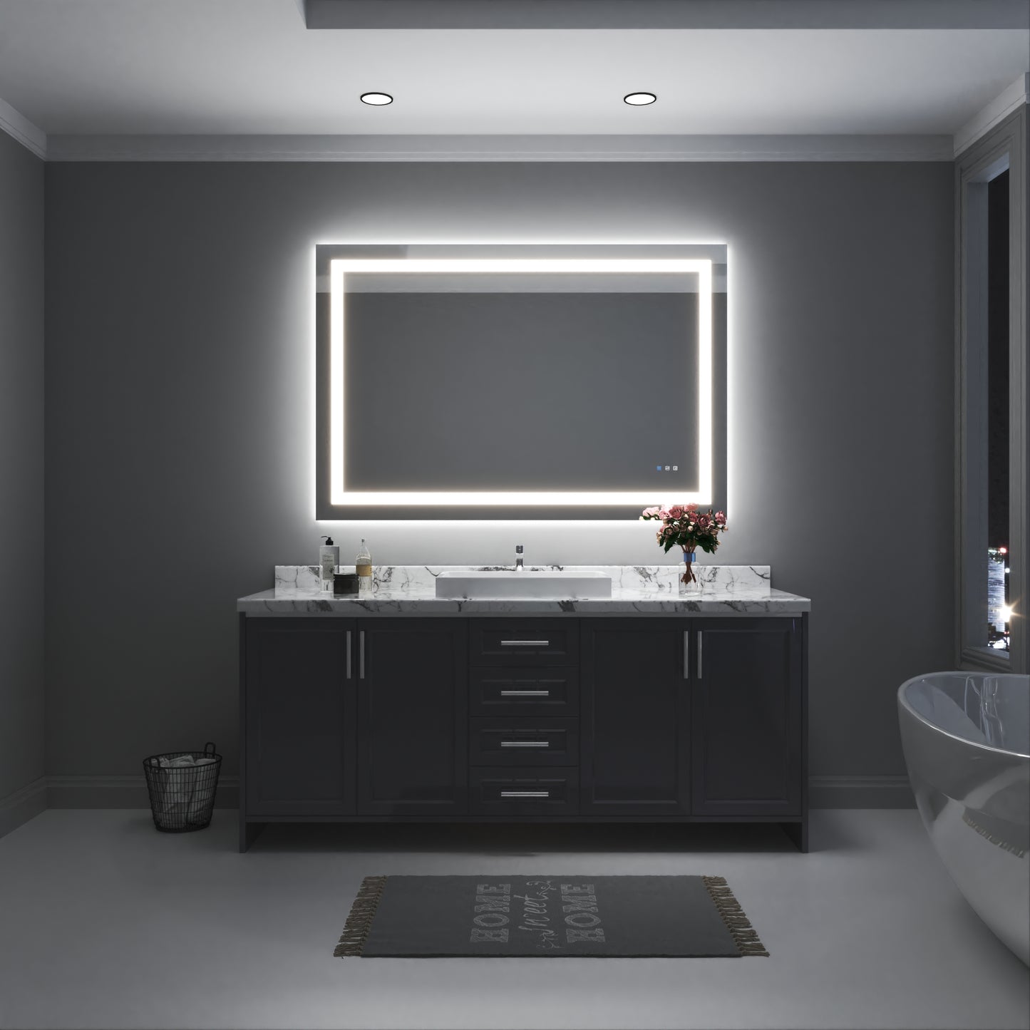 Waterpar® 60 in. W x 40 in. H Rectangular Frameless Wall Bathroom Vanity Mirror with Backlit and Front Light