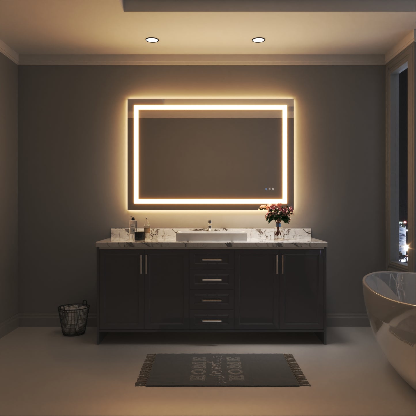 Waterpar® 60 in. W x 40 in. H Rectangular Frameless Wall Bathroom Vanity Mirror with Backlit and Front Light