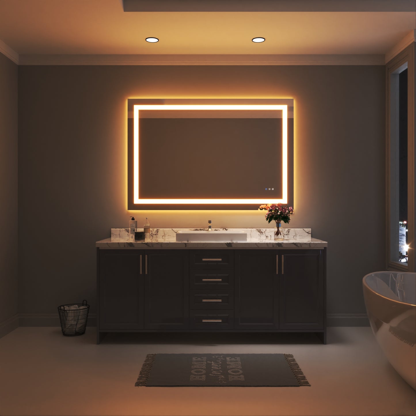 Waterpar® 60 in. W x 40 in. H Rectangular Frameless Wall Bathroom Vanity Mirror with Backlit and Front Light