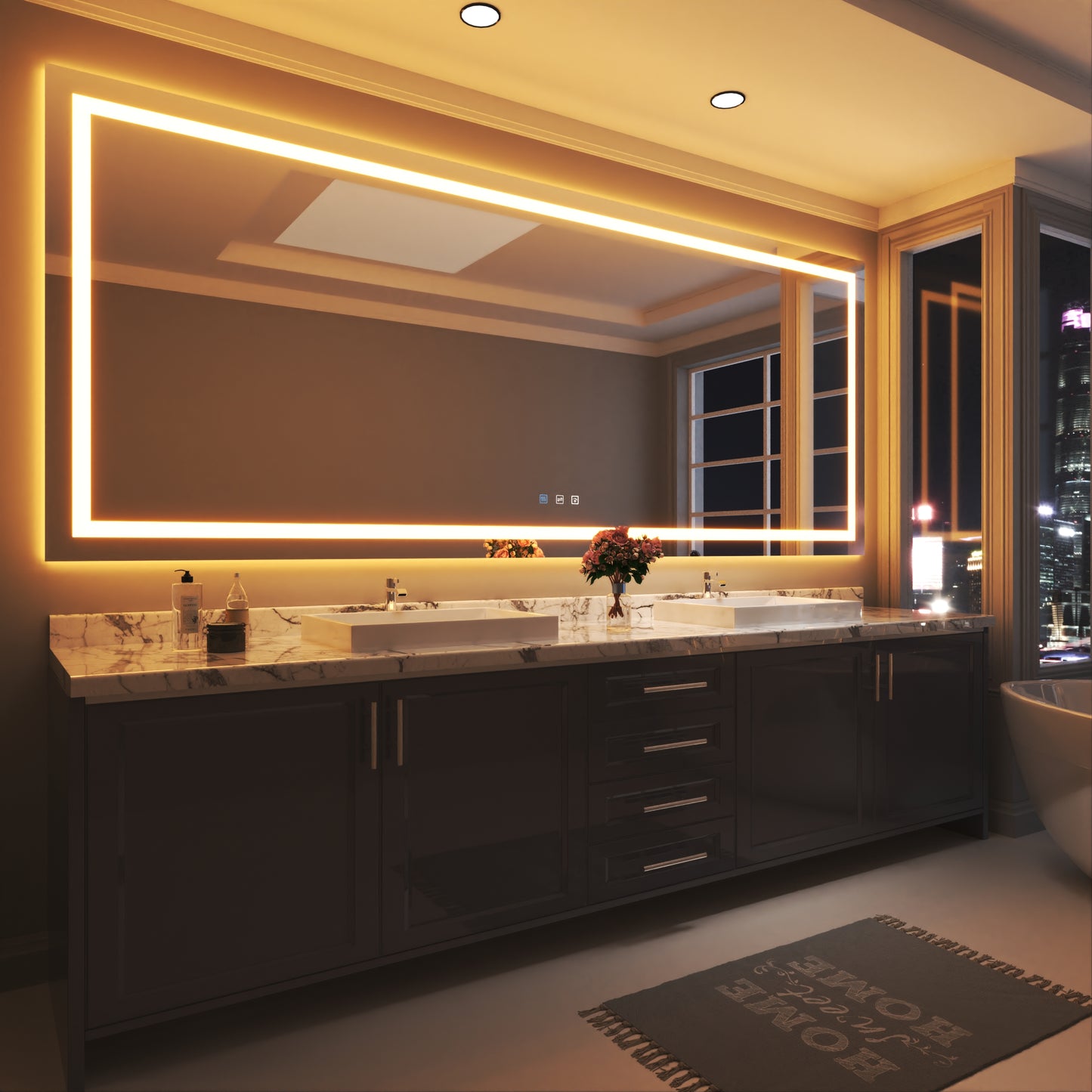 Waterpar® 118 in. W x 48 in. H Rectangular Frameless Wall Bathroom Vanity Mirror with Backlit and Front Light