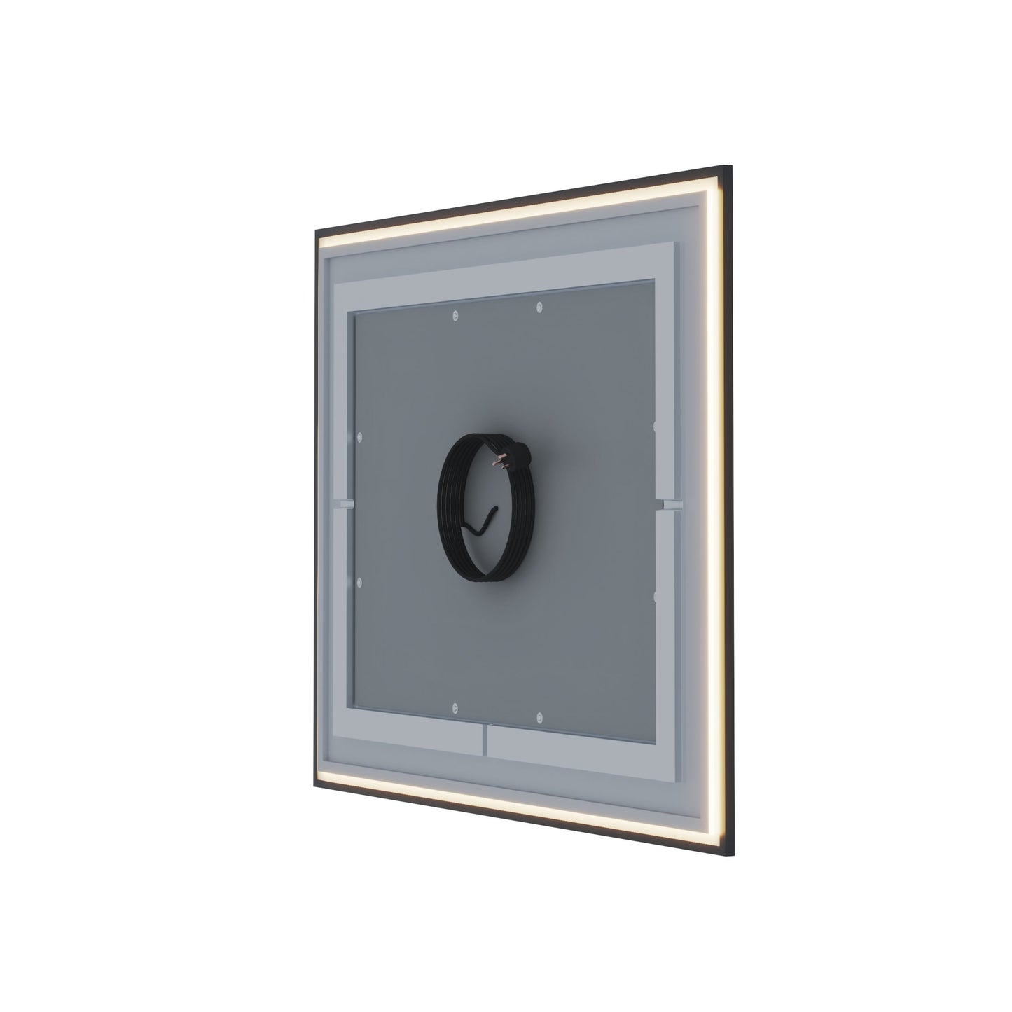 Waterpar® 60 in. W x 28 in. H Rectangular Framed Anti-Fog LED Wall Bathroom Vanity Mirror in Black with Backlit and Front Light