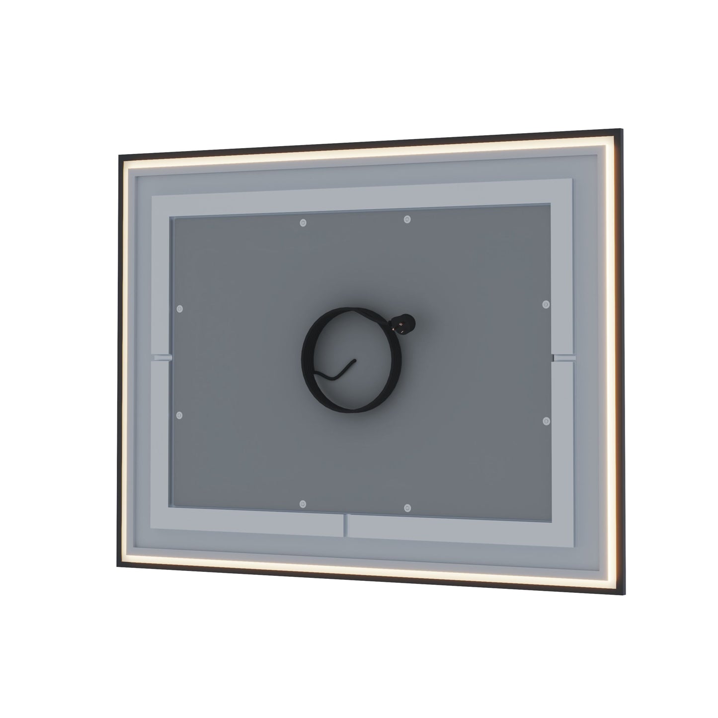 Waterpar® 96 in. W x 36 in. H Rectangular Framed Anti-Fog LED Wall Bathroom Vanity Mirror in Black with Backlit and Front Light