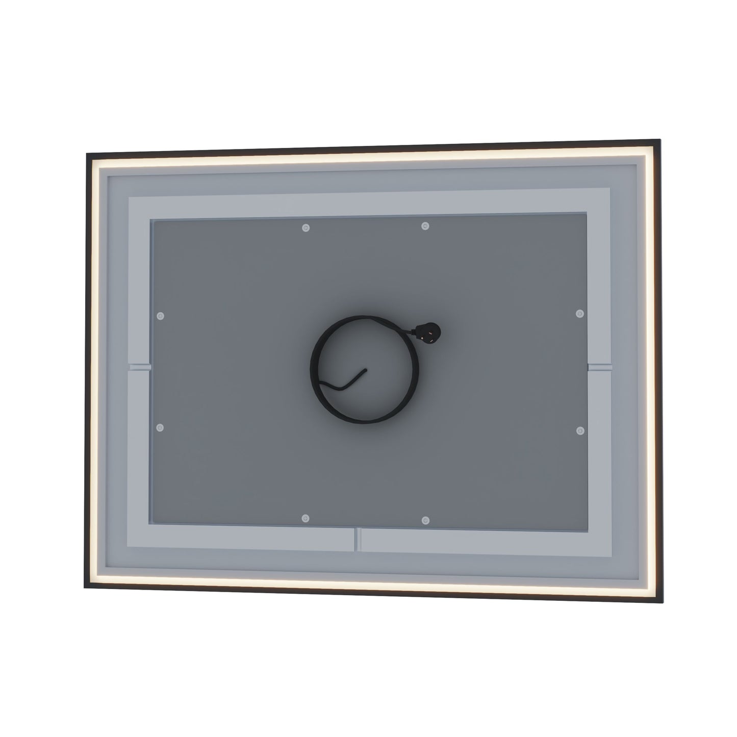 Waterpar® 48 in. W x 32 in. H Rectangular Framed Anti-Fog LED Wall Bathroom Vanity Mirror in Black with Backlit and Front Light