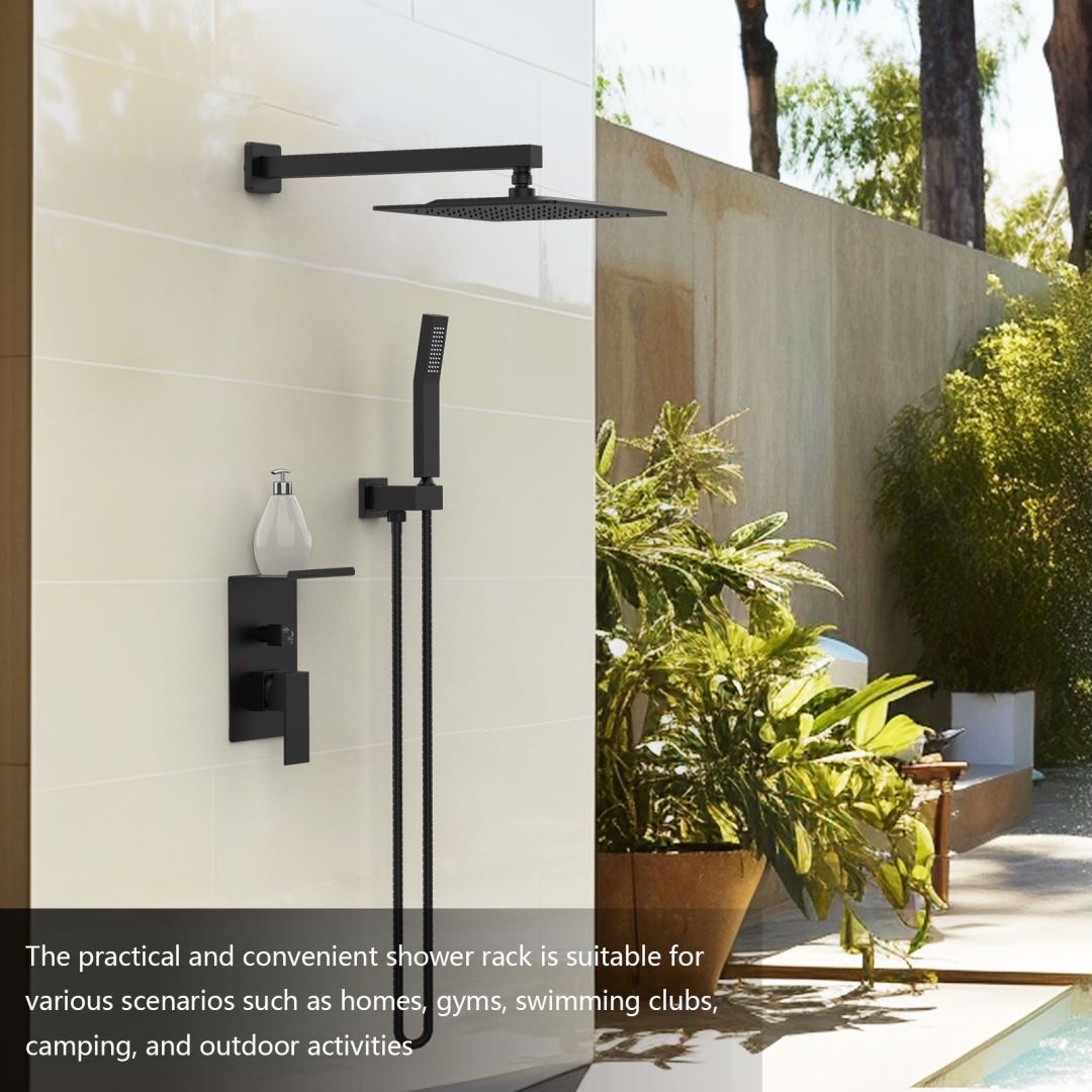 Waterpar®  Wall Mount Fixed and Handheld Shower Head with Storage Rack