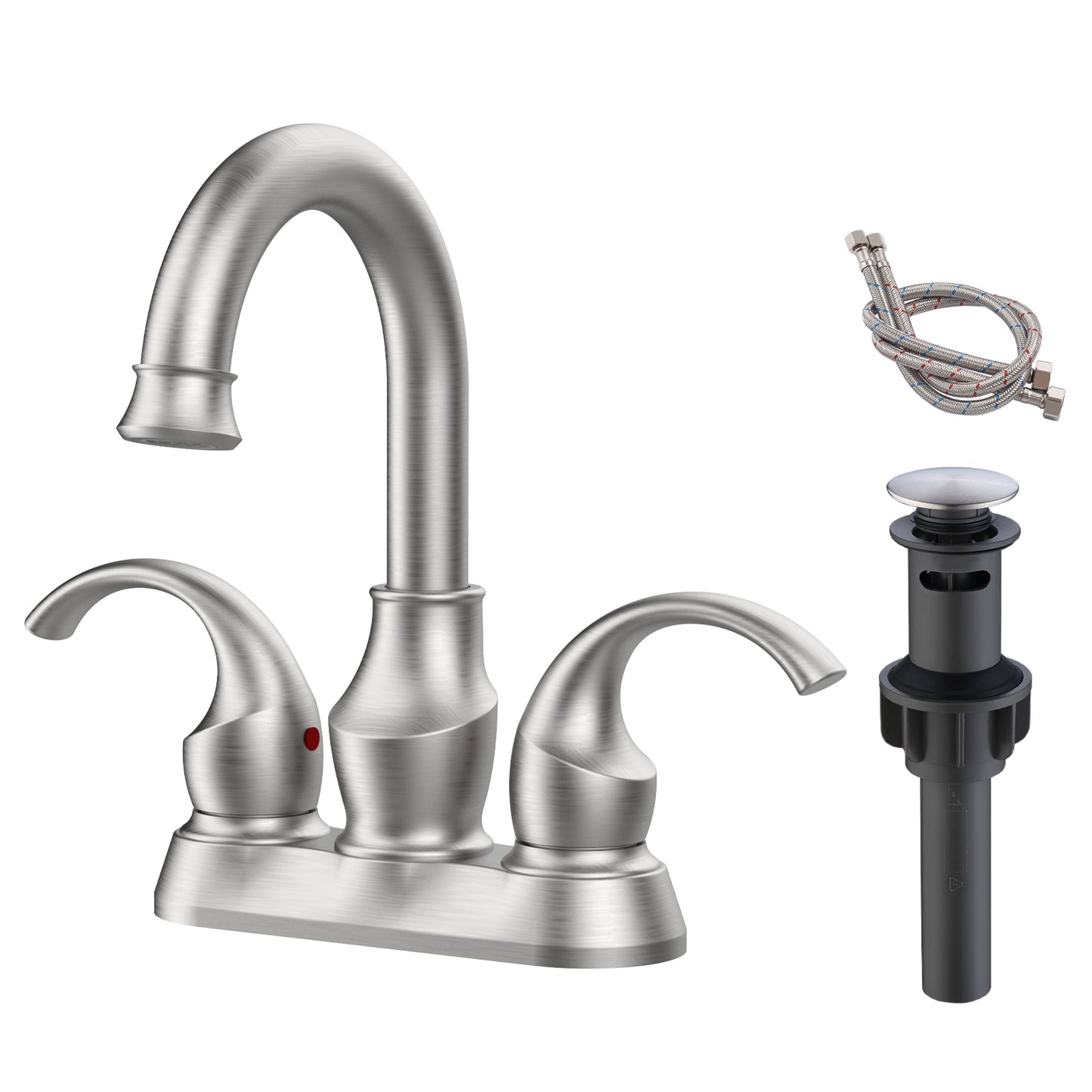 Waterpar® 4 in. Centerset Double Handle Bathroom Faucet with Pop-Up Drain and Supply Hoses