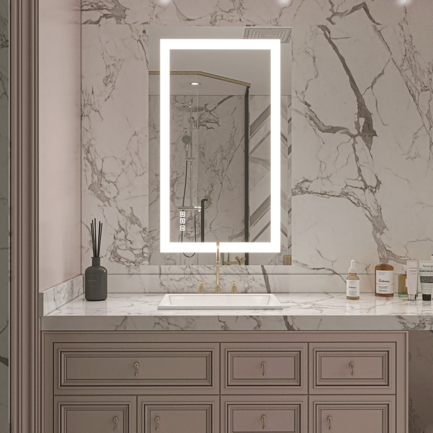 Waterpar® 40 in. W x 24 in. H LED Rectangular Frameless Anti-Fog Bathroom Mirror Front Light