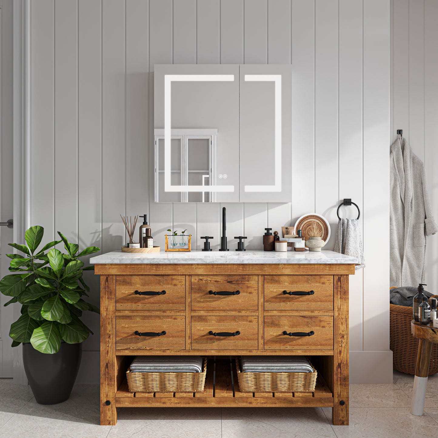 Waterpar® Rectangular LED Silver Aluminum Recessed/Surface Mount Medicine Cabinet with Mirror