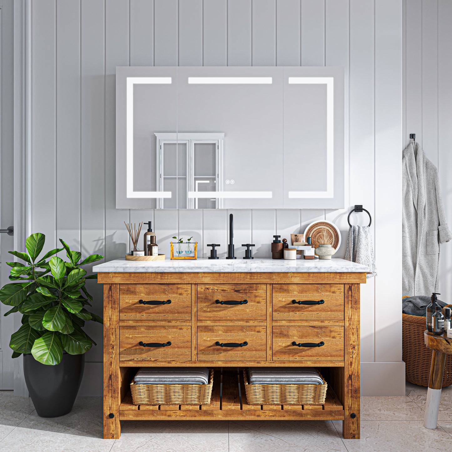 Waterpar® Rectangular LED Silver Aluminum Recessed/Surface Mount Medicine Cabinet with Mirror