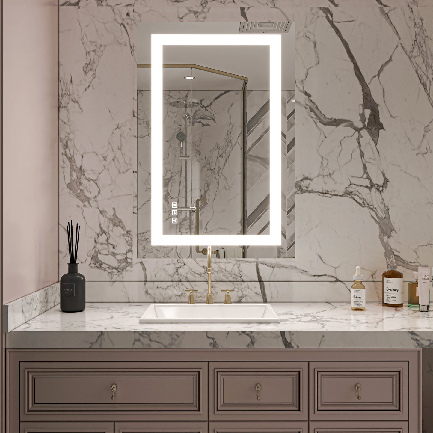 Waterpar® 36 in. W x 24 in. H LED Rectangular Frameless Anti-Fog Bathroom Mirror Front Light