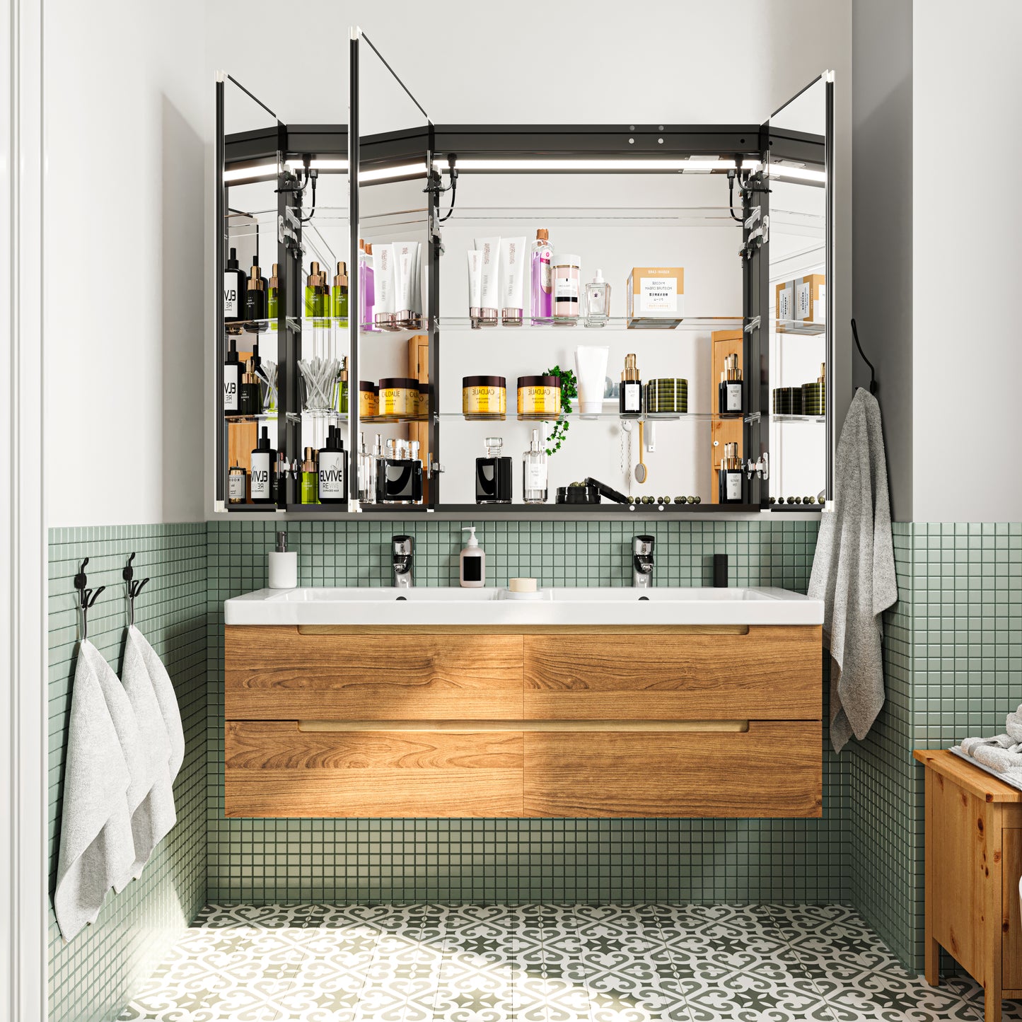 Waterpar® 48 in. W x 36 in. H Rectangular LED Aluminum Recessed/Surface Mount Medicine Cabinet with Mirror