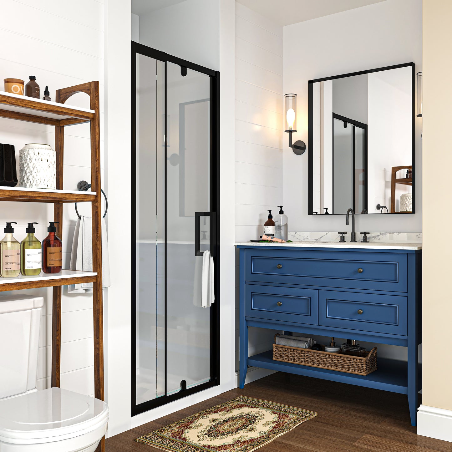 Waterper® 28 in. to 32 in. W x 72 in. H Framed Pivot Shower Door in Black with Clear Glass