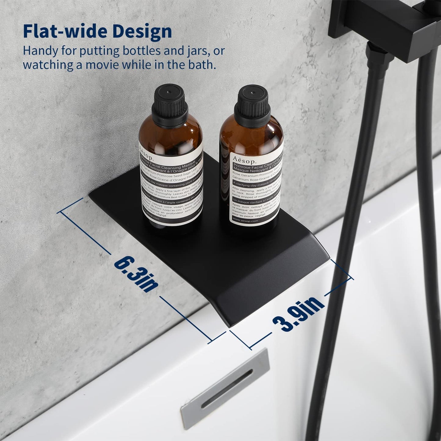 Waterpar®  1-Spray Square Shower System Wall Hand Shower Head and Tub Faucet in Matte Black (Valve Included)