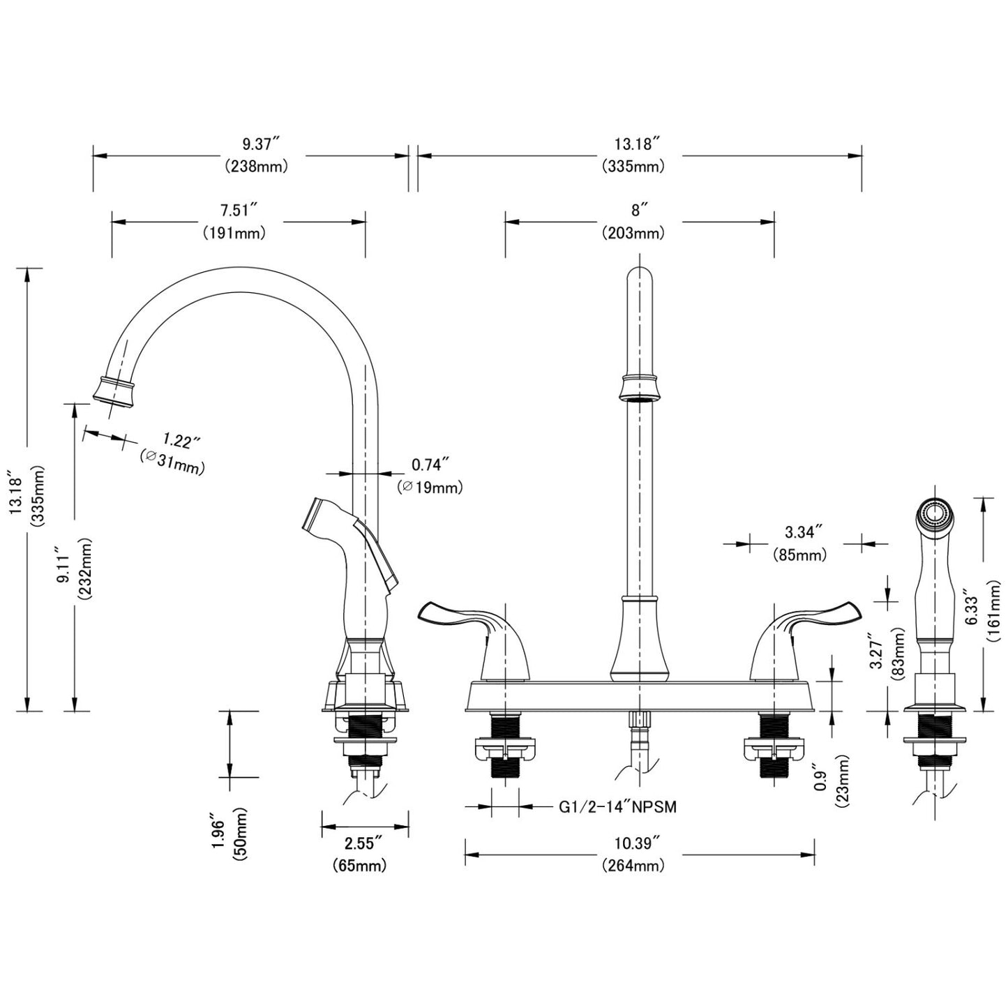 Waterpar® 2-Handle Kitchen Faucet with Pull Out Spray Wand in Brushed Nickel