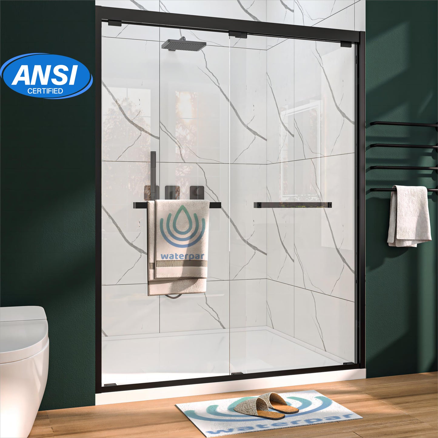 Waterpar® 56-60 in. W x 76 in. H Sliding Semi-Frameless Shower Door with Double Handle