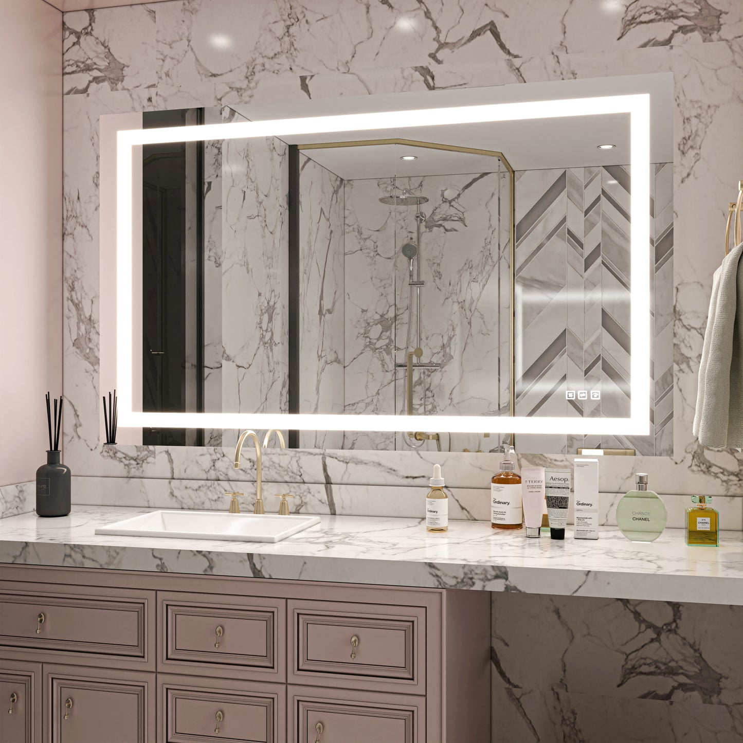 Waterpar® 60 in. W x 36 in. H Rectangular Frameless Anti-Fog LED Wall Bathroom Vanity Mirror with Front Light