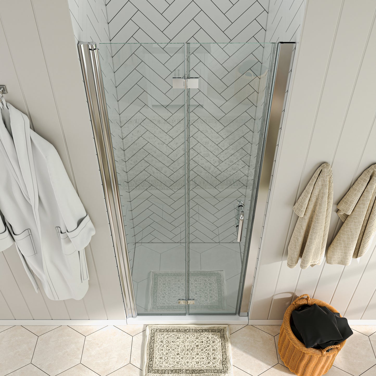 Waterpar® Bi-Fold Frameless Shower Doors in Chrome with Clear Glass
