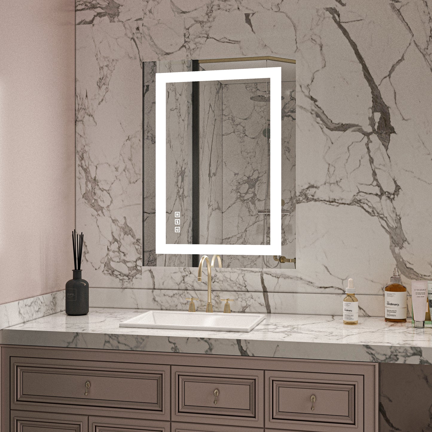 Waterpar® 32 in. W x 24 in. H LED Rectangular Frameless Anti-Fog Bathroom Mirror Front Light