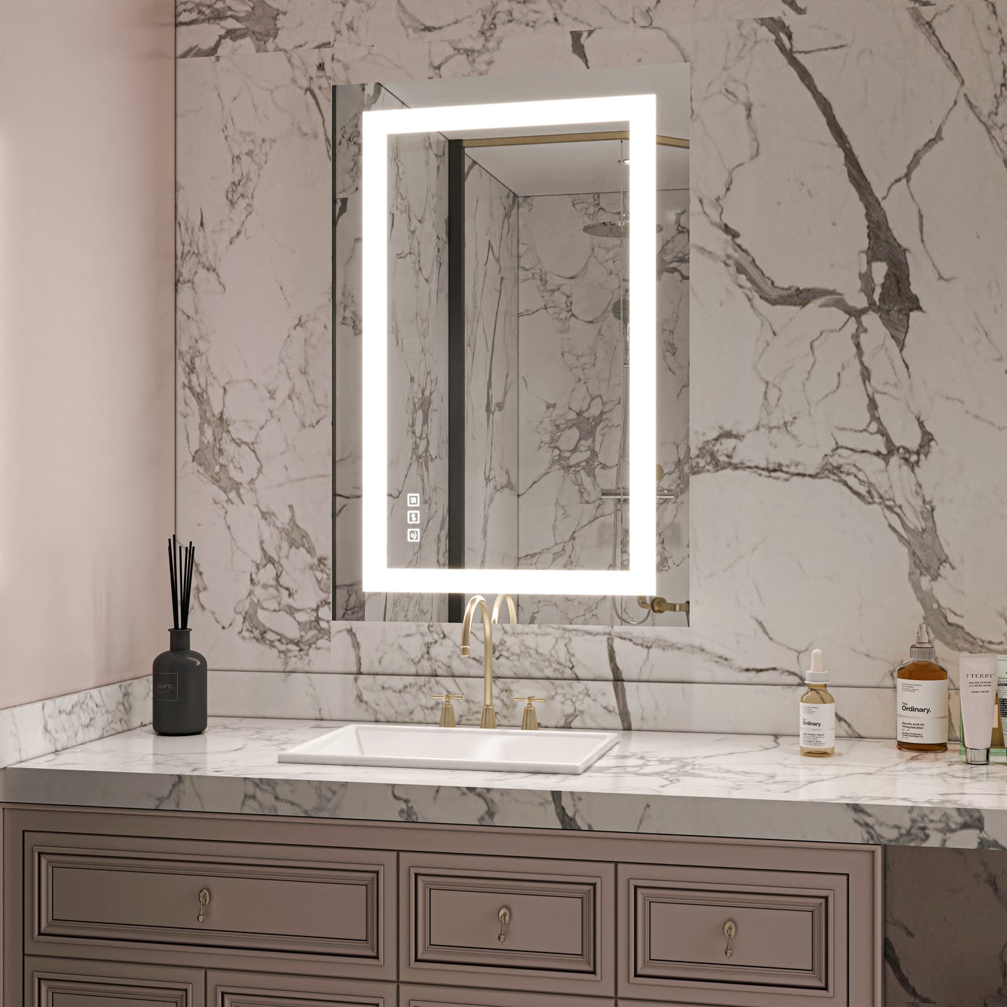 Waterpar® 36 in. W x 24 in. H LED Rectangular Frameless Anti-Fog Bathroom Mirror Front Light
