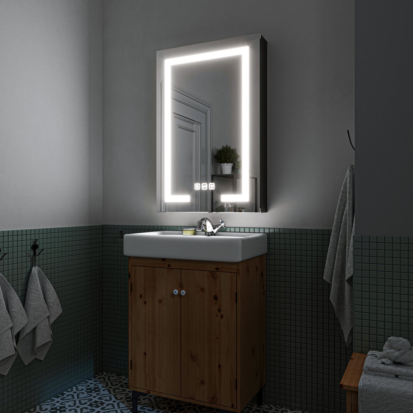 Waterpar® 24 in. W x 36 in. H Rectangular LED Aluminum Recessed/Surface Mount Medicine Cabinet with Mirror