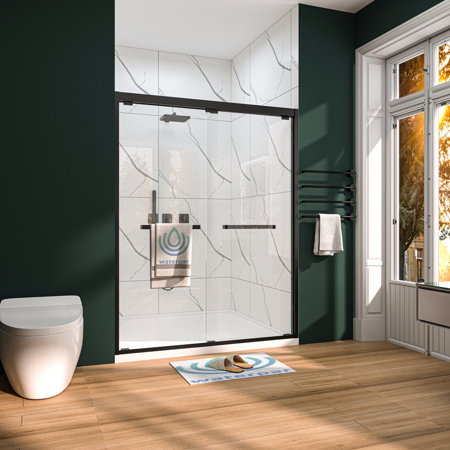 Waterpar® 56-60 in. W x 76 in. H Sliding Semi-Frameless Shower Door with Double Handle