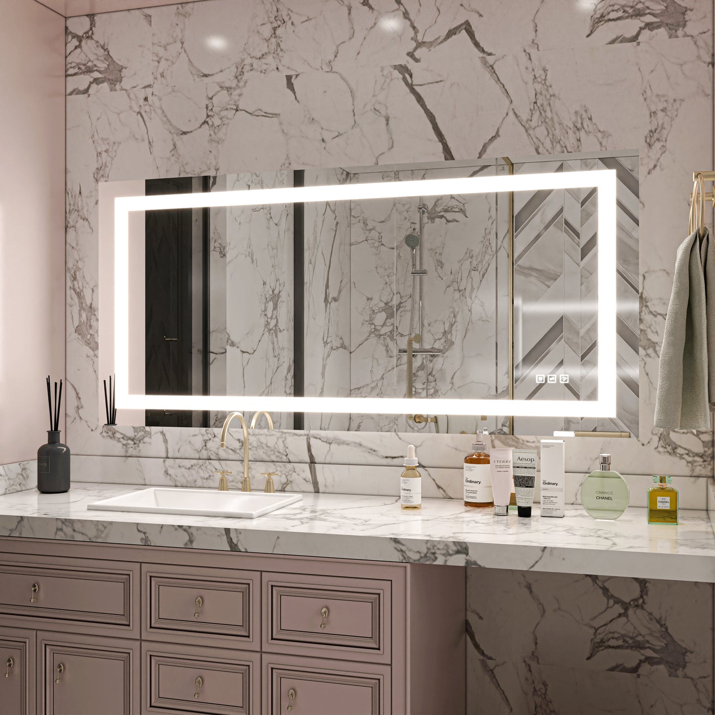 Waterpar® 60 in. W x 28 in. H Rectangular Frameless Anti-Fog LED Wall Bathroom Vanity Mirror with Front Light