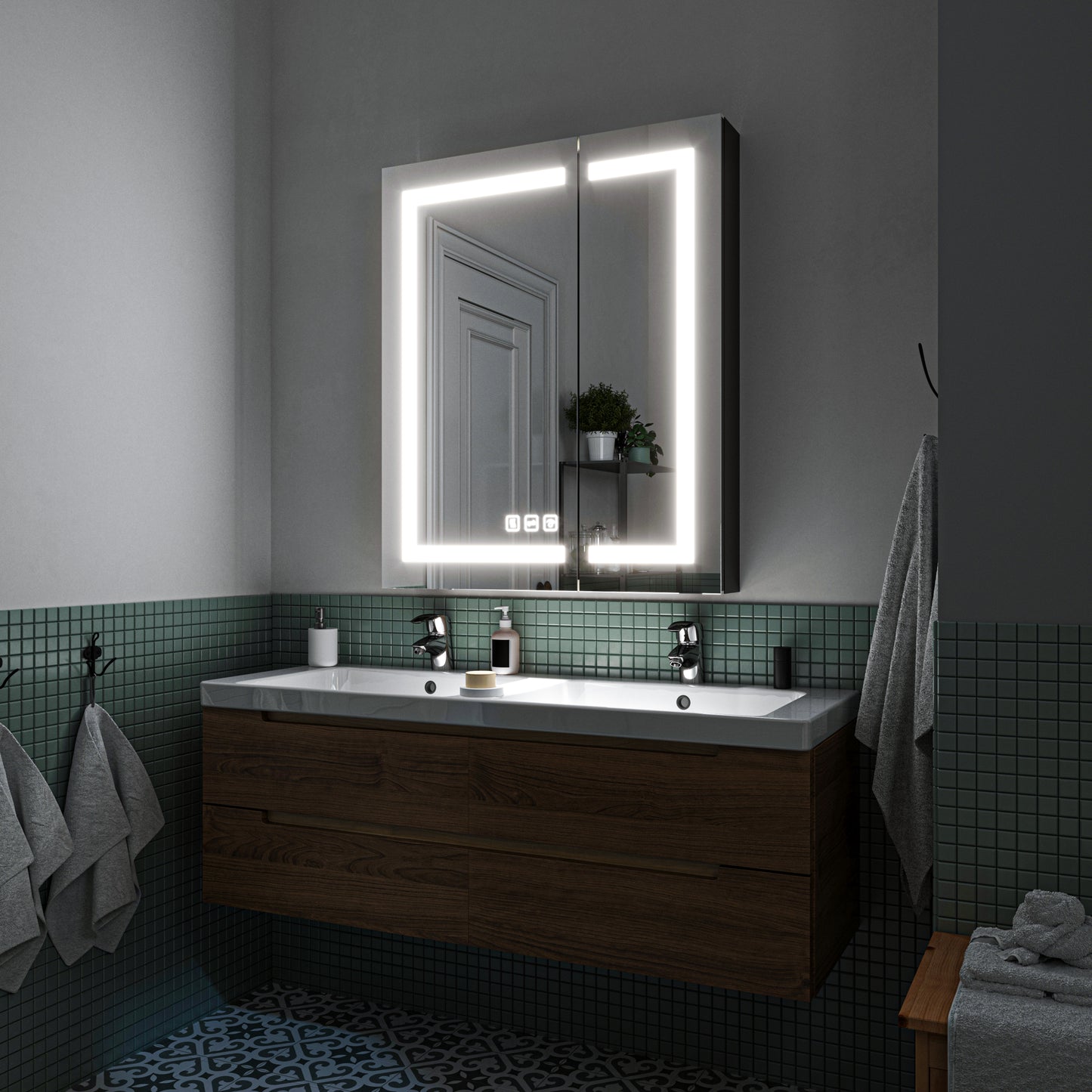 Waterpar® 30 in. W x 36 in. H Rectangular LED Aluminum Recessed/Surface Mount Medicine Cabinet with Mirror