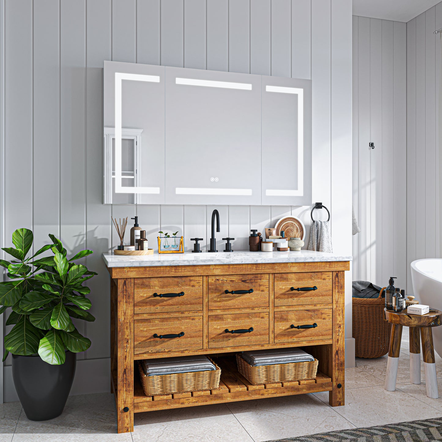 Waterpar® Rectangular LED Silver Aluminum Recessed/Surface Mount Medicine Cabinet with Mirror