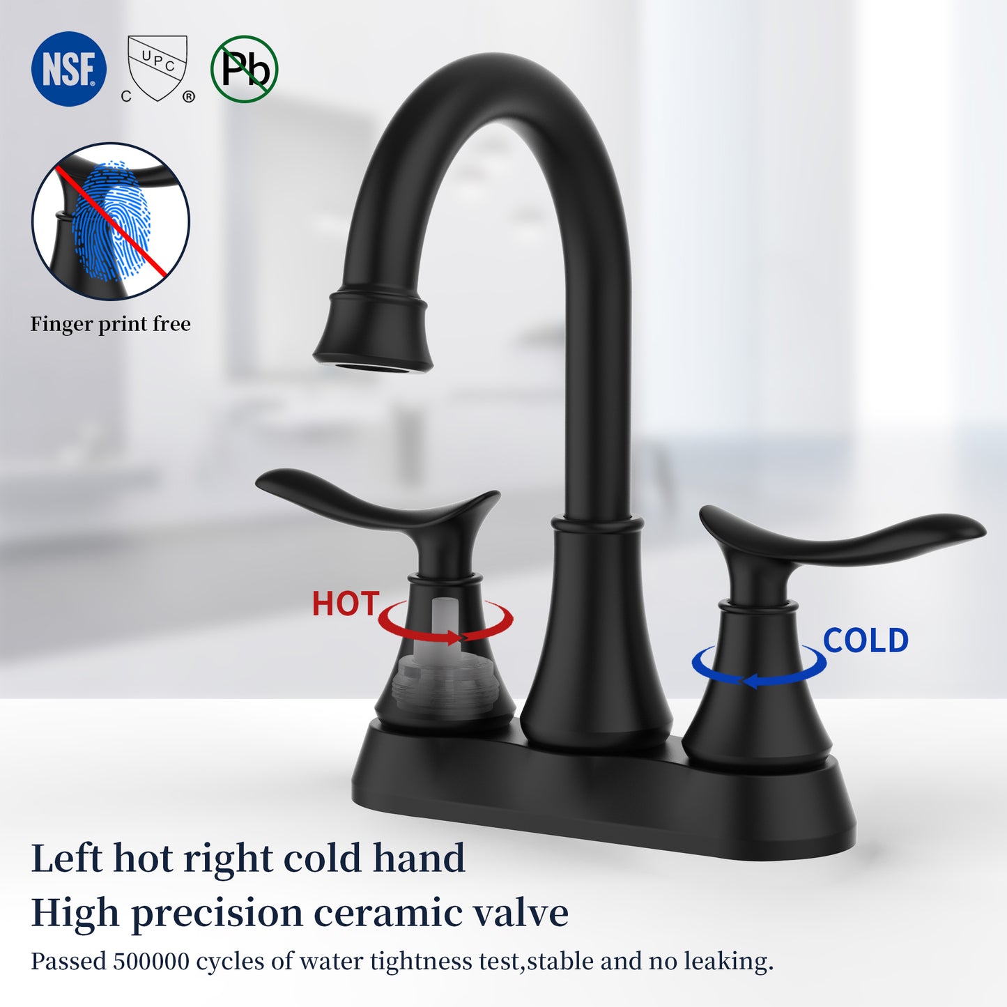 Waterpar®  4 in. Centerset Double Handle Bathroom Faucet with Pop-up Drain and Supply Hoses