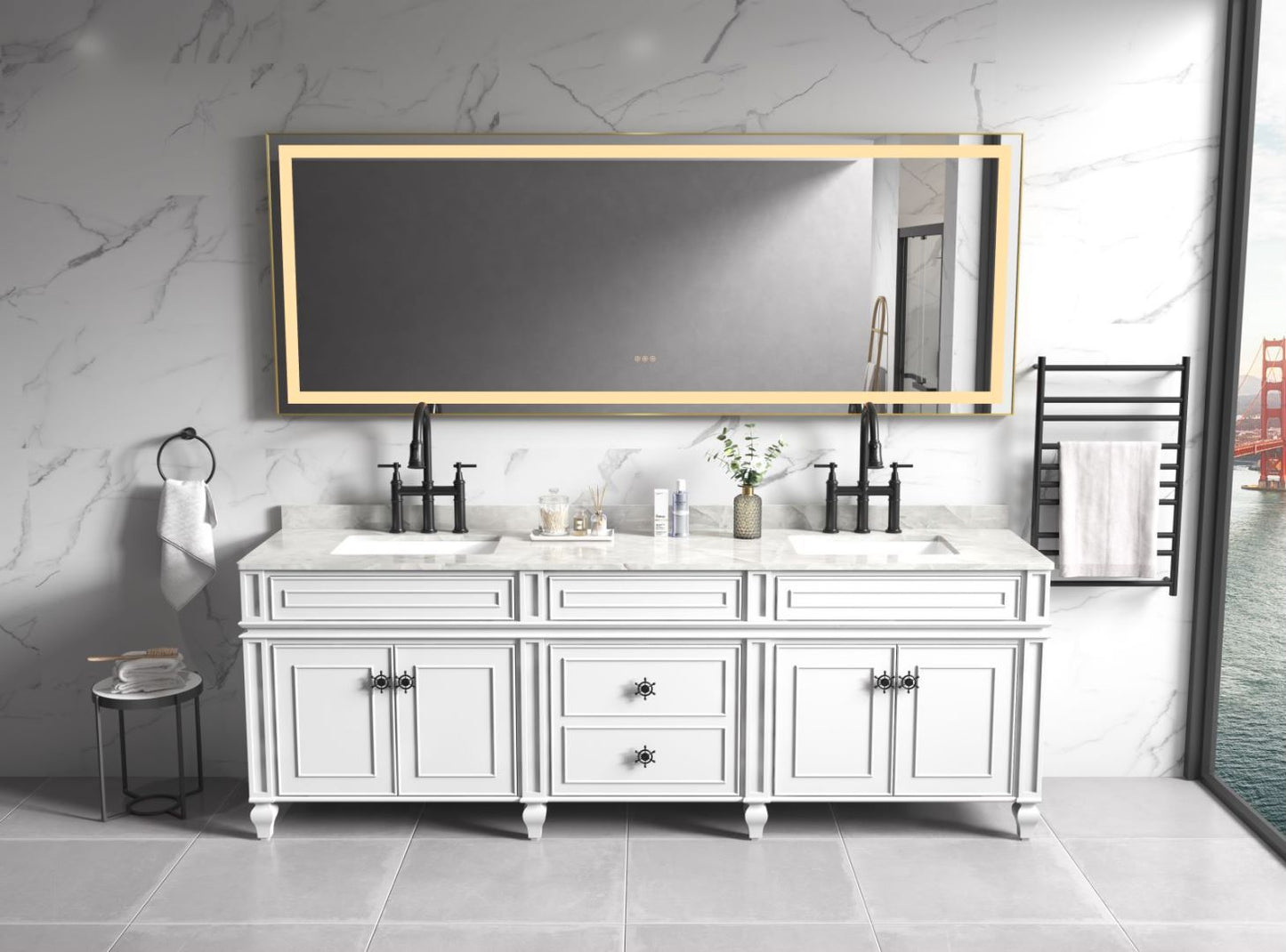 Waterpar® 118 in. W x 36 in. H Rectangular Framed Wall Bathroom Vanity Mirror with Front Light