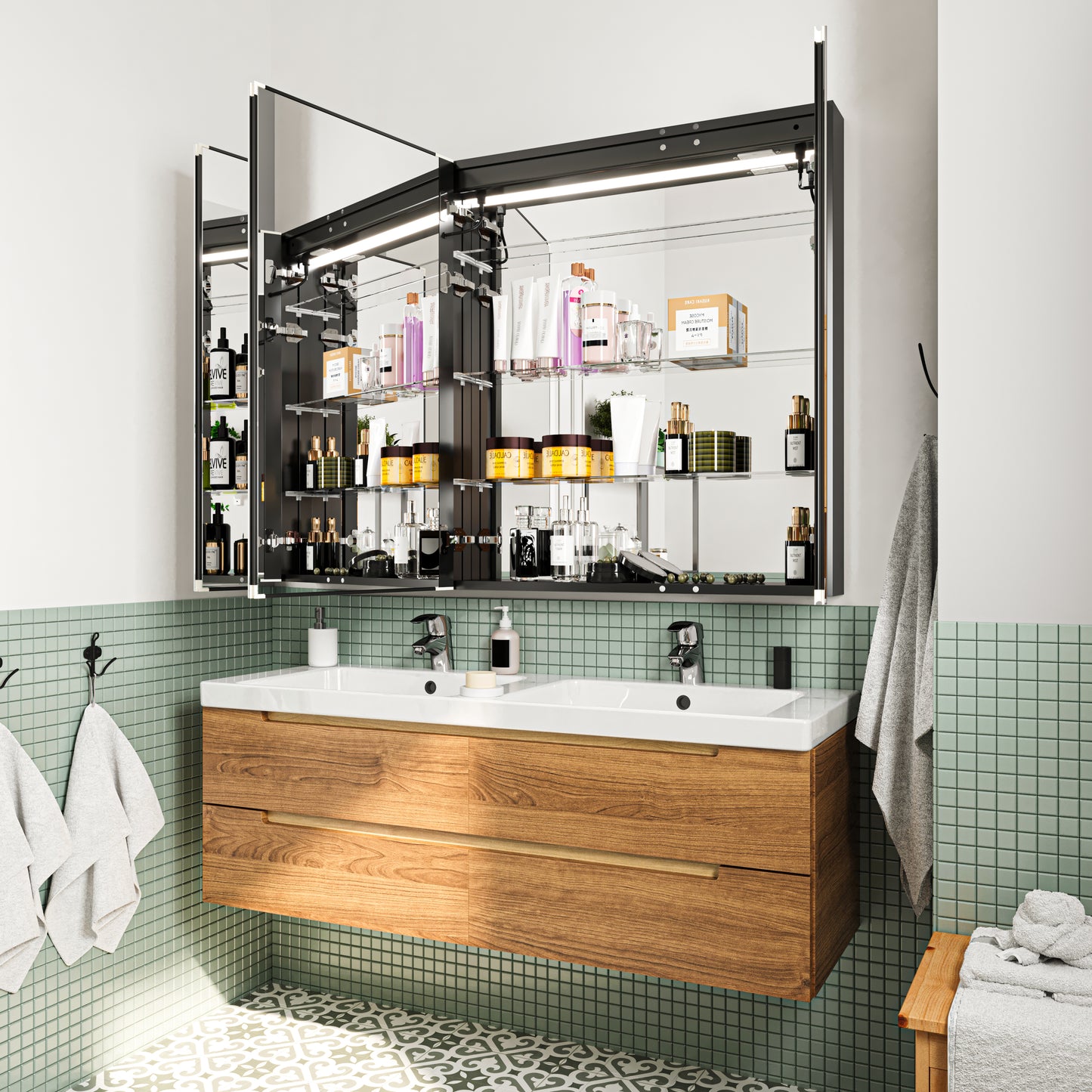 Waterpar® 48 in. W x 36 in. H Rectangular LED Aluminum Recessed/Surface Mount Medicine Cabinet with Mirror