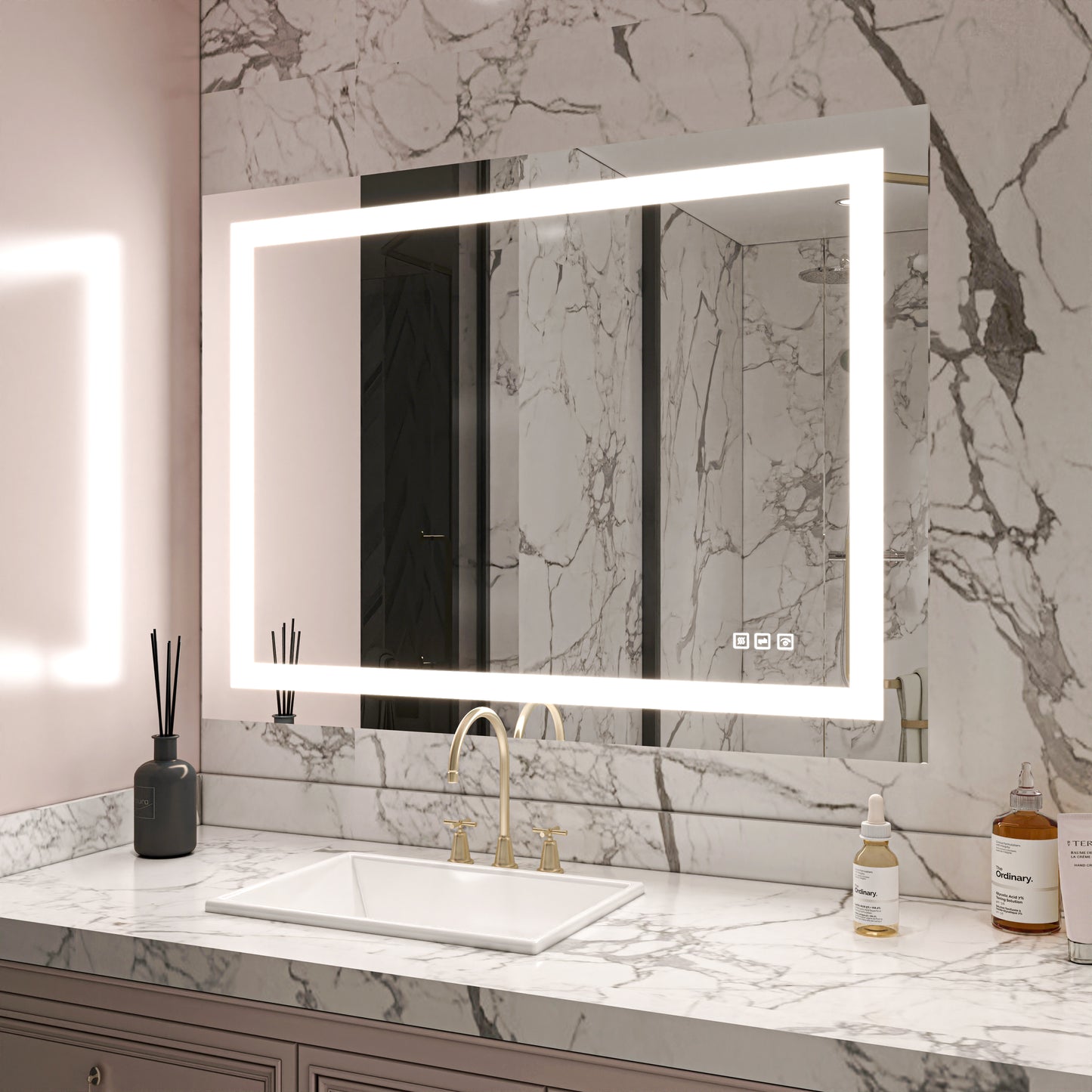 Waterpar® 40 in. W x 32 in. H LED Rectangular Frameless Anti-Fog Bathroom Mirror Front Light