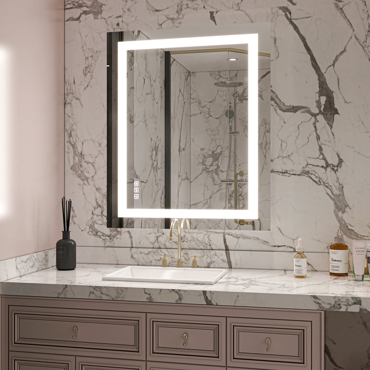 Waterpar® 30 in. W x 36 in. H LED Large Rectangular Frameless Anti-Fog Wall Bathroom Mirror Front Light