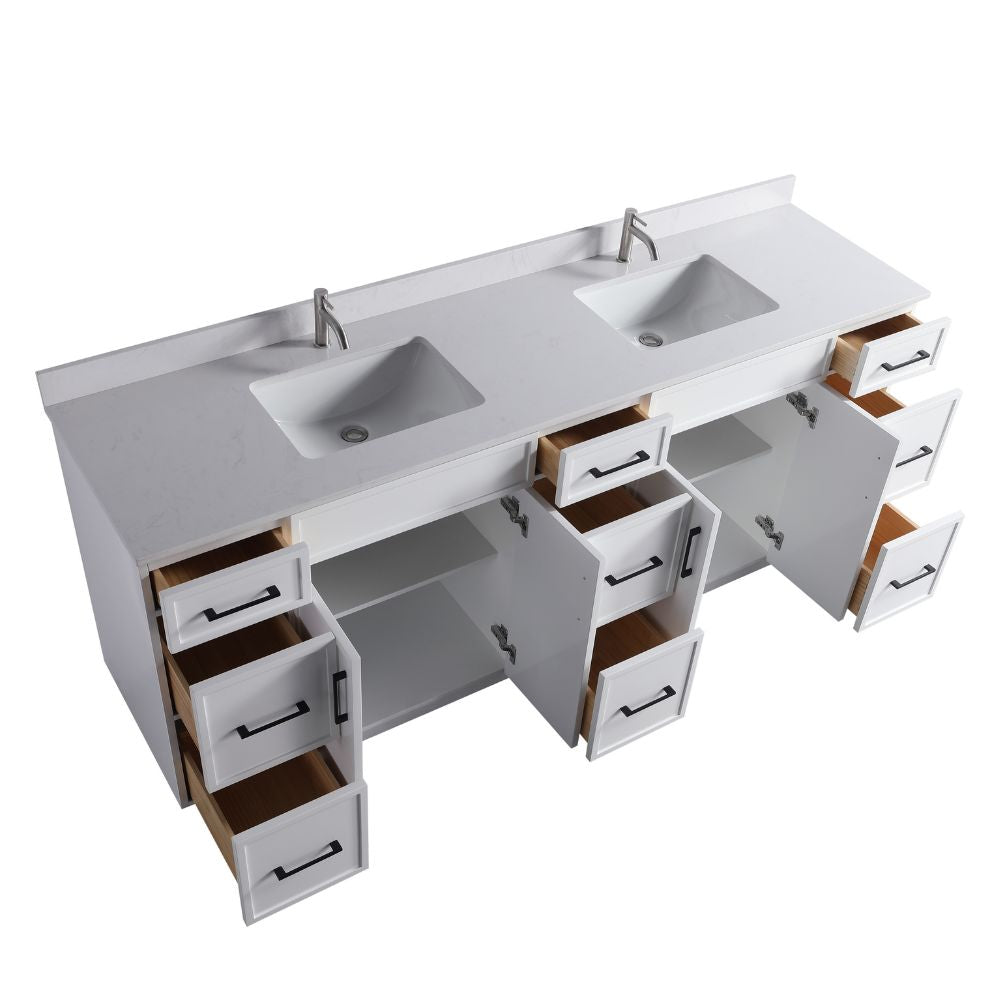 Waterpar® 84 in. L x 22 in. W x 35 in. H Minimalist Bathroom Cabinet with Dual Ceramic Sink