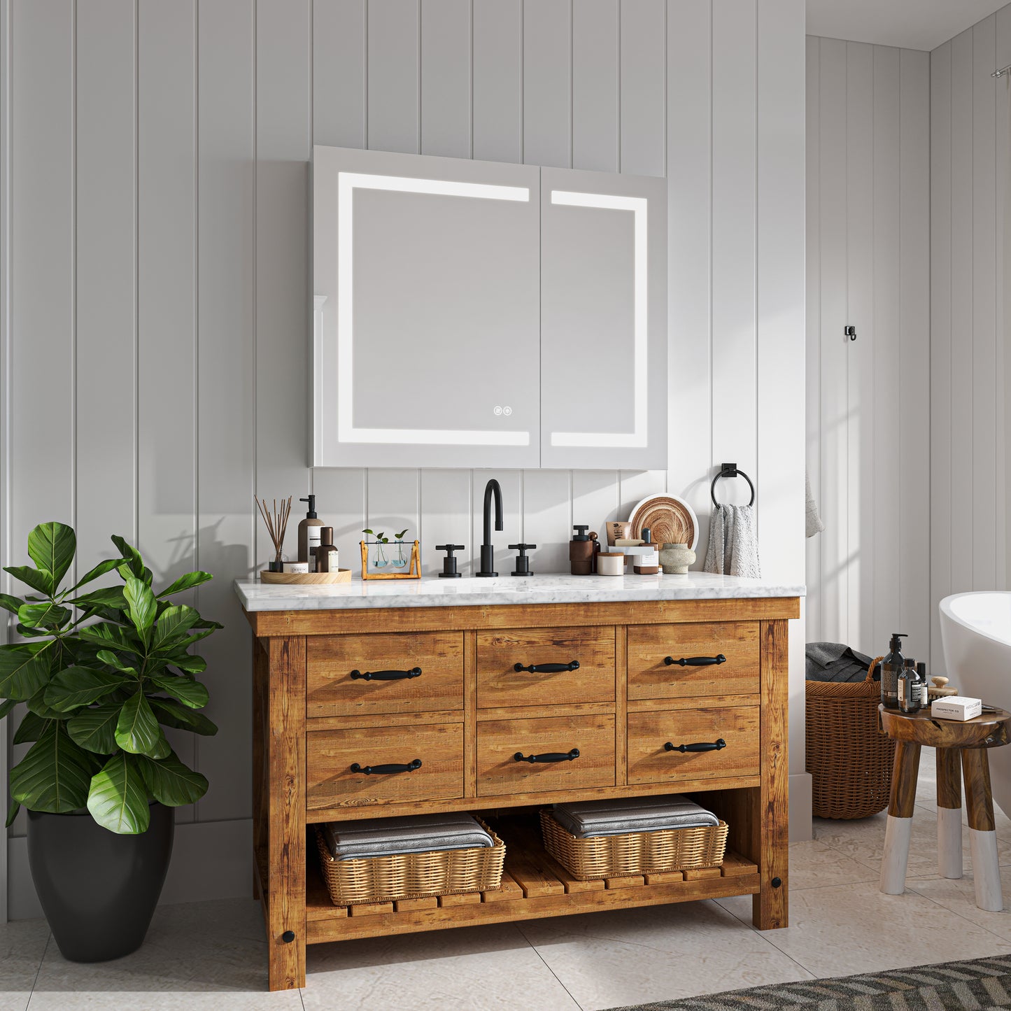 Waterpar® Rectangular LED Silver Aluminum Recessed/Surface Mount Medicine Cabinet with Mirror