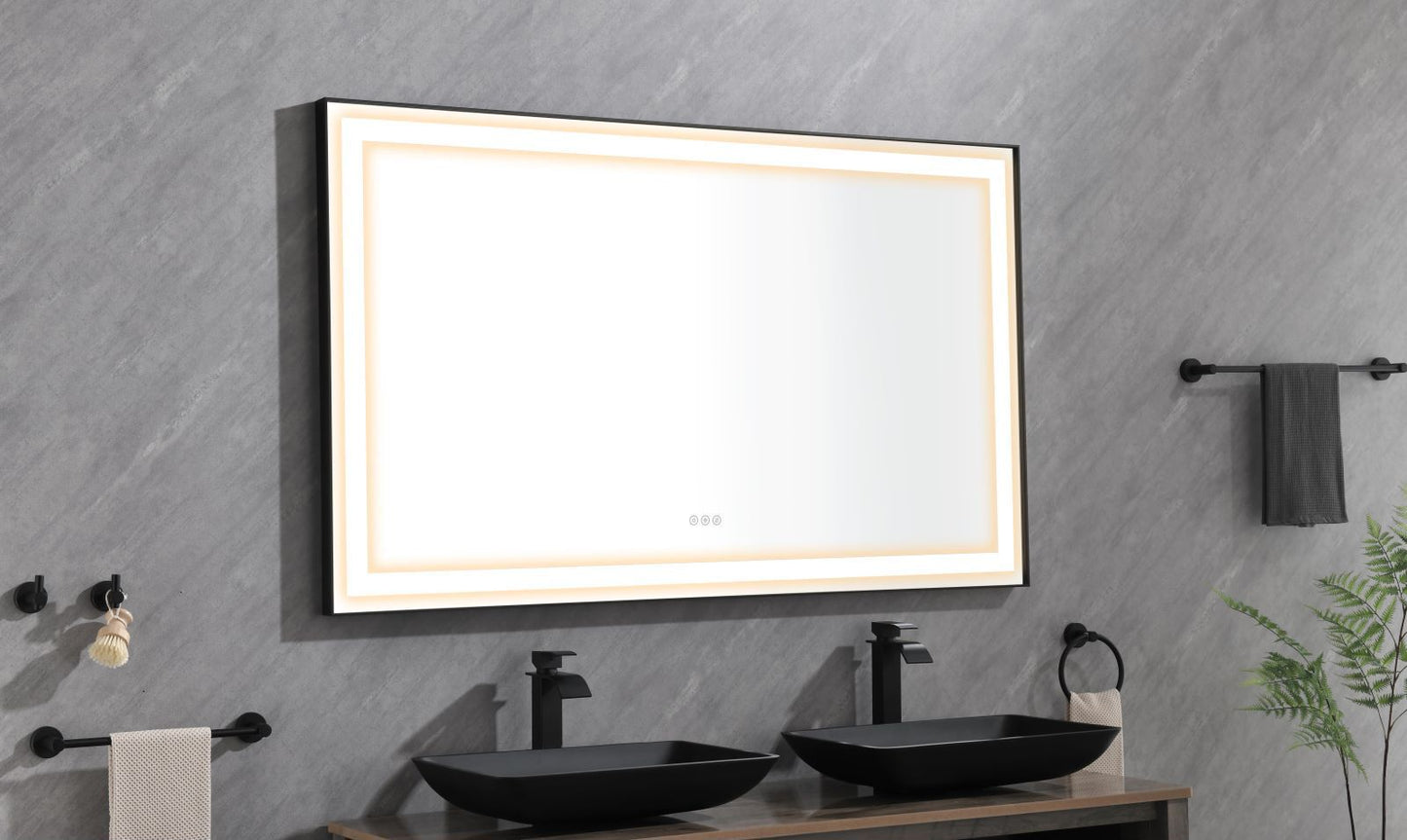Waterpar® 118 in. W x 36 in. H Rectangular Framed Wall Bathroom Vanity Mirror with Front Light