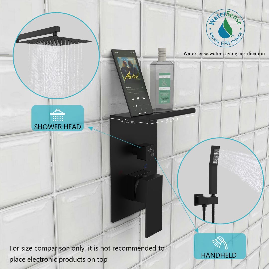Waterpar®  Wall Mount Fixed and Handheld Shower Head with Storage Rack