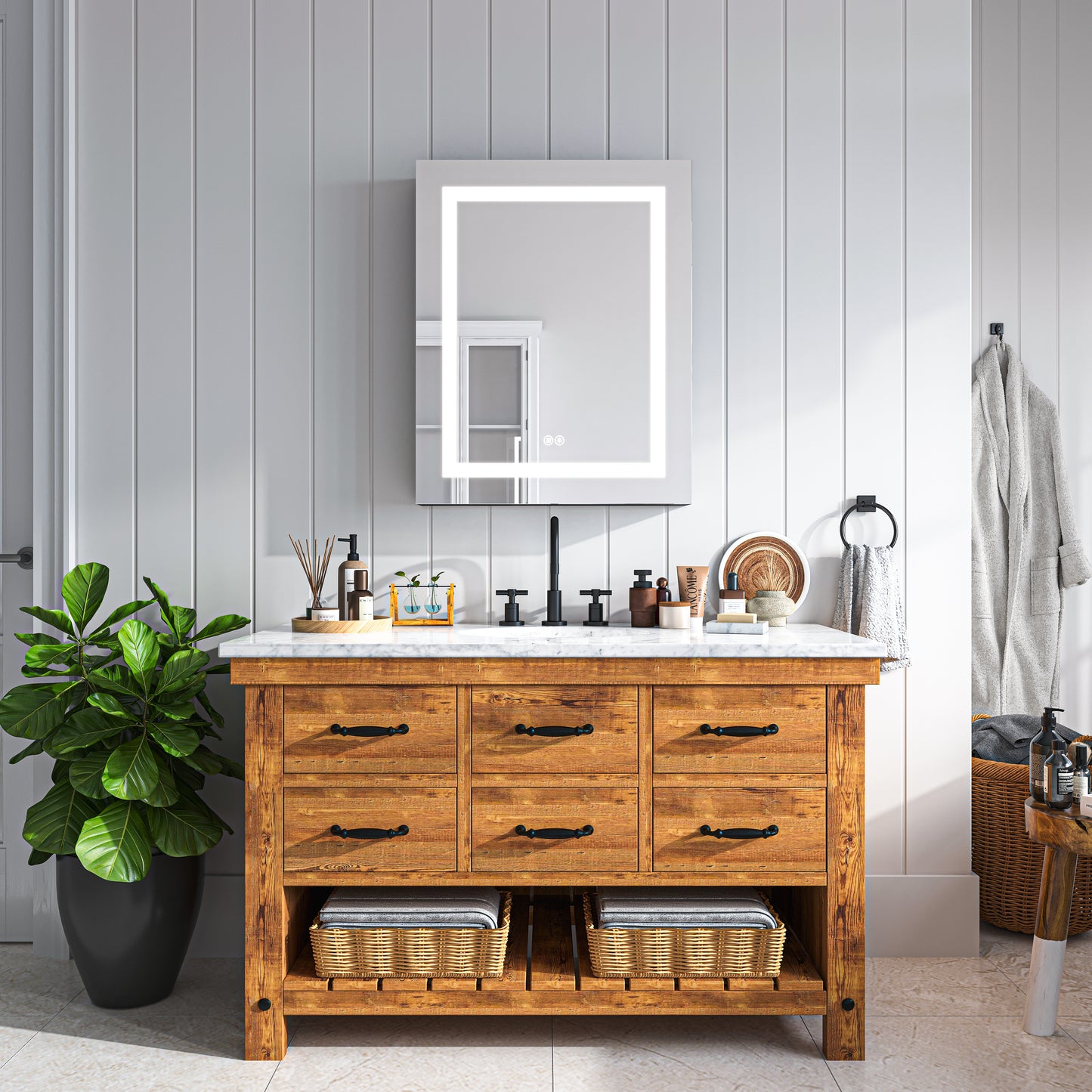 Waterpar® Rectangular LED Black Aluminum Recessed/Surface Mount Black Medicine Cabinet with Mirror