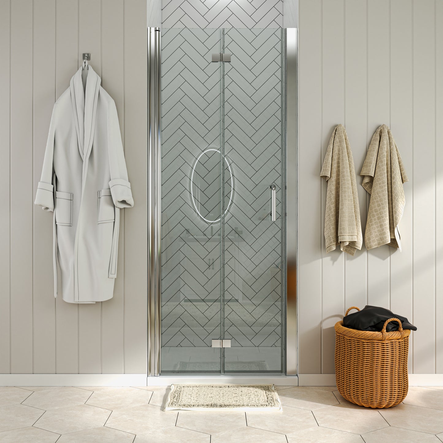 Waterpar® Bi-Fold Frameless Shower Doors in Chrome with Clear Glass
