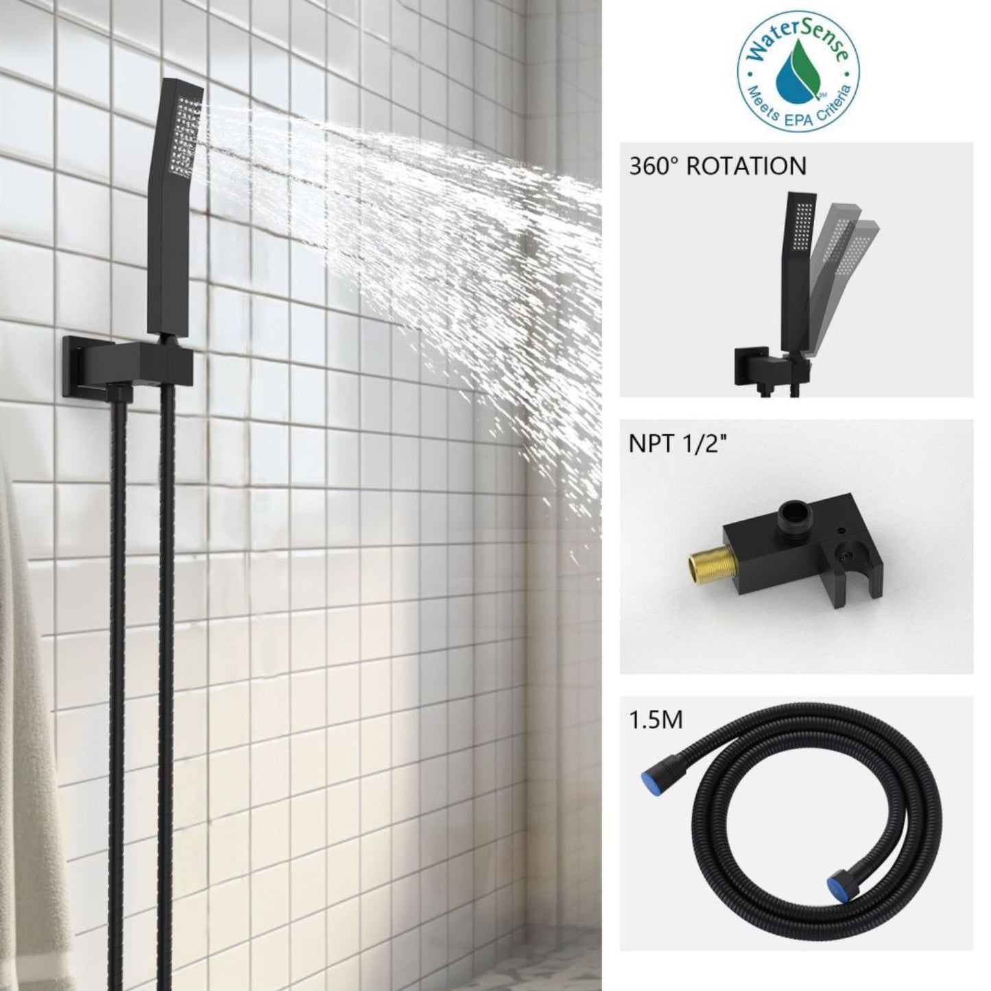 Waterpar®  Wall Mount Fixed and Handheld Shower Head with Storage Rack