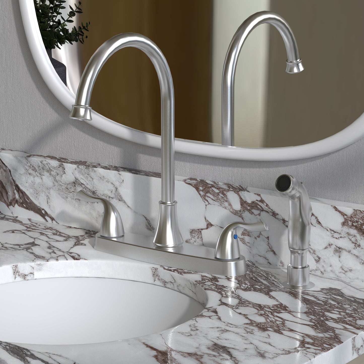 Waterpar® 2-Handle Kitchen Faucet with Pull Out Spray Wand in Brushed Nickel