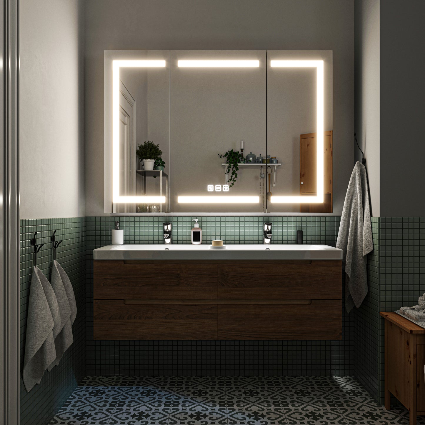 Waterpar® 48 in. W x 36 in. H Rectangular LED Aluminum Recessed/Surface Mount Medicine Cabinet with Mirror