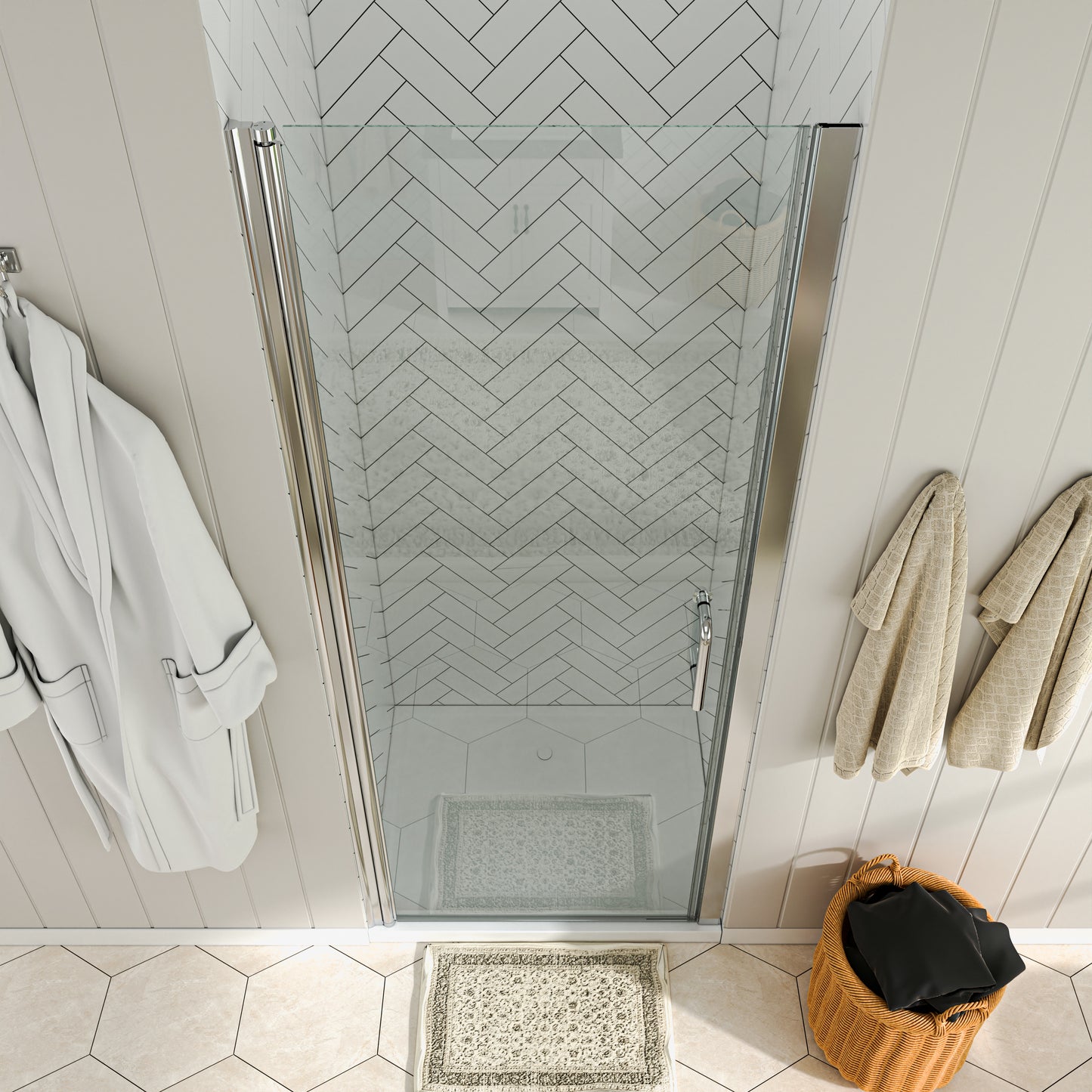 Waterpar® Pivot Swing Frameless Shower Door in Chrome with Clear Glass